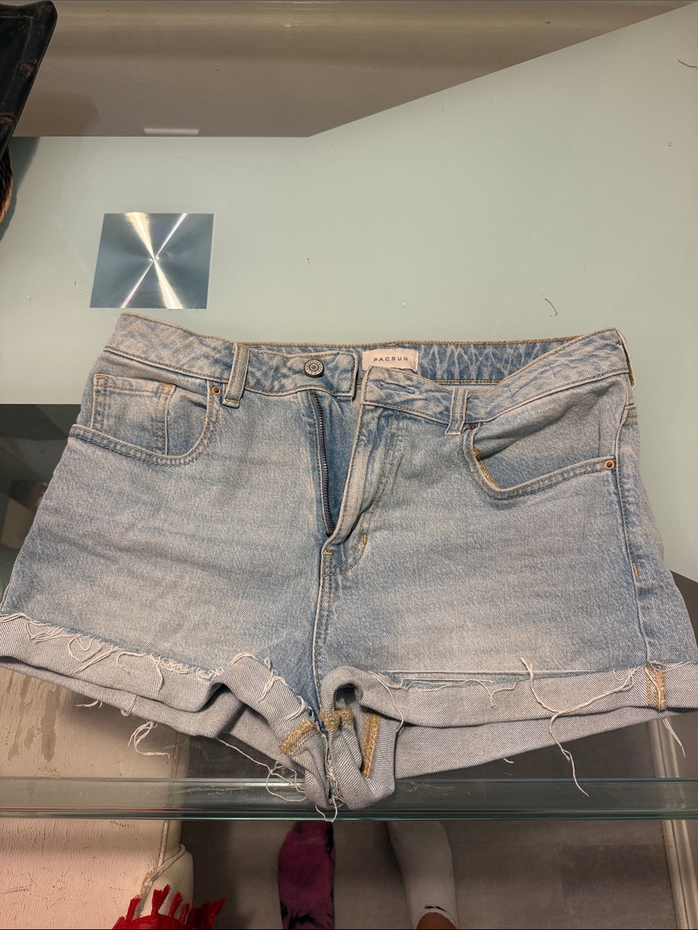 PacSun Light Blue Washed Denim Roll-Cuff Shorts